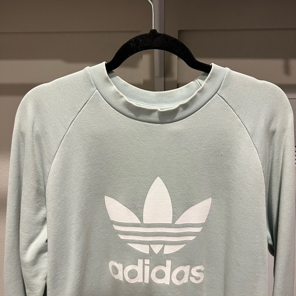Drop Shoulder Heavy Weight Adidas Pullover Crew Trefoil Logo Light Blue - XL - Picture 2 of 4